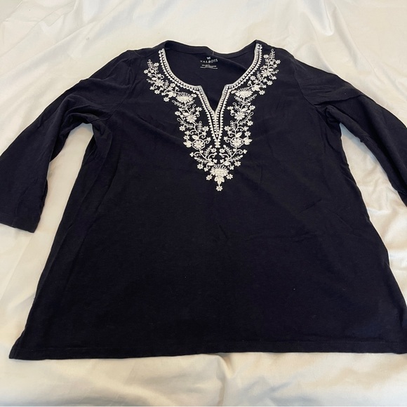 Talbots Super Soft Embroidered 3/4 Sleeve Cotton Blend Jersey Shirt Size… - Picture 7 of 11